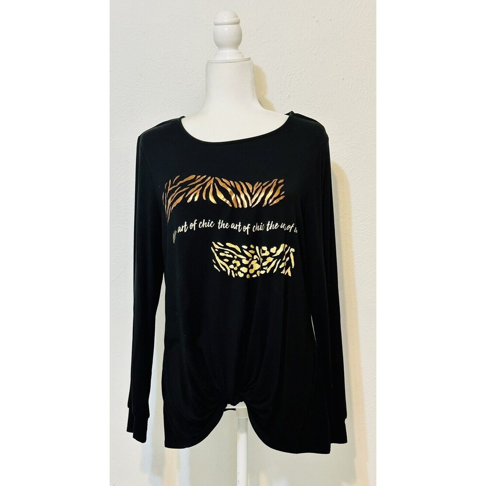 Chico's Women’s Size 1 (US M) Art Of Chic Animal Print Foiled Long Sleeve Tee
